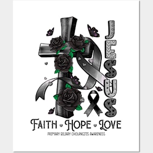 Primary Biliary Cholangitis Awareness - Jesus Cross ribbon Faith Posters and Art